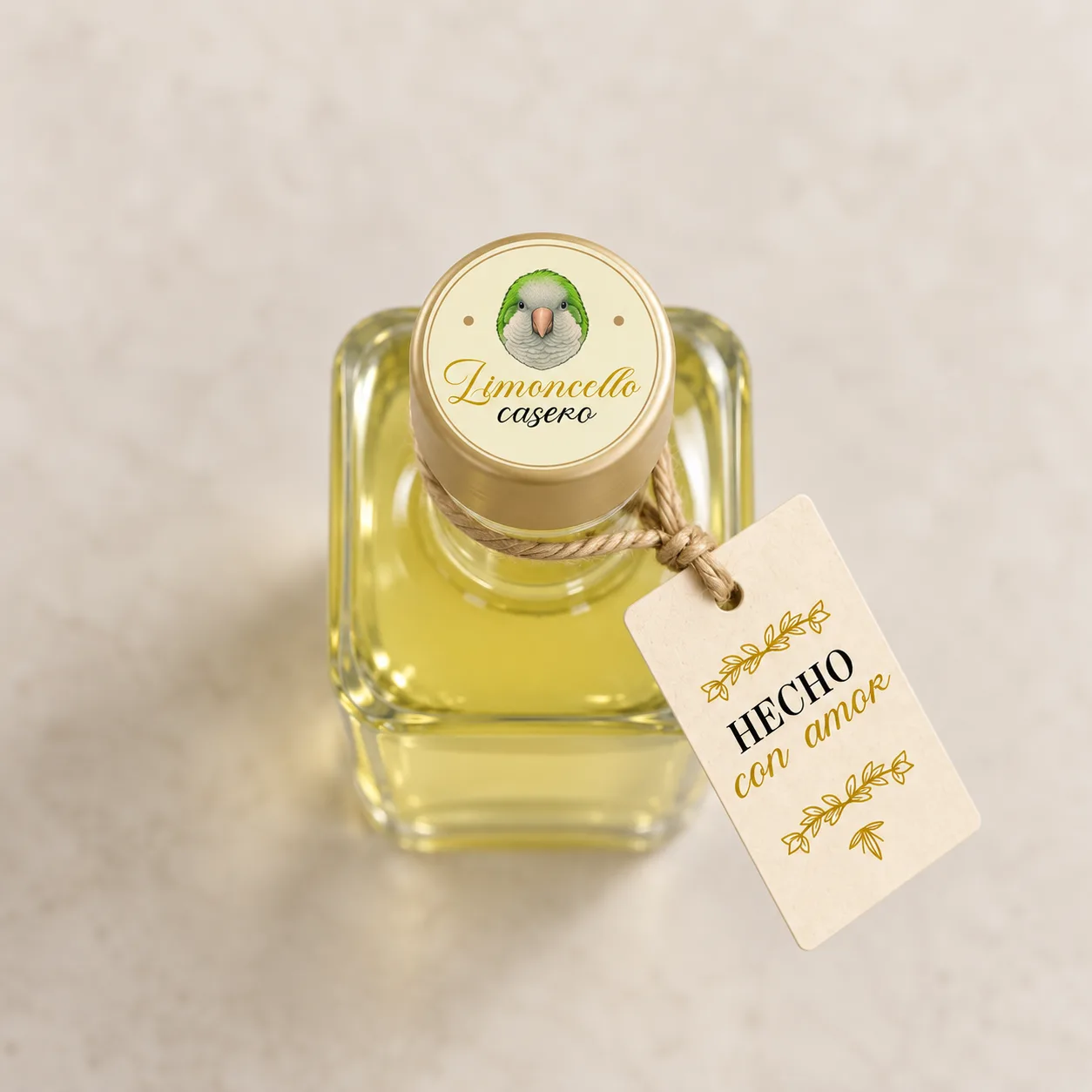 Mockup superior de la botella de Limoncello casero